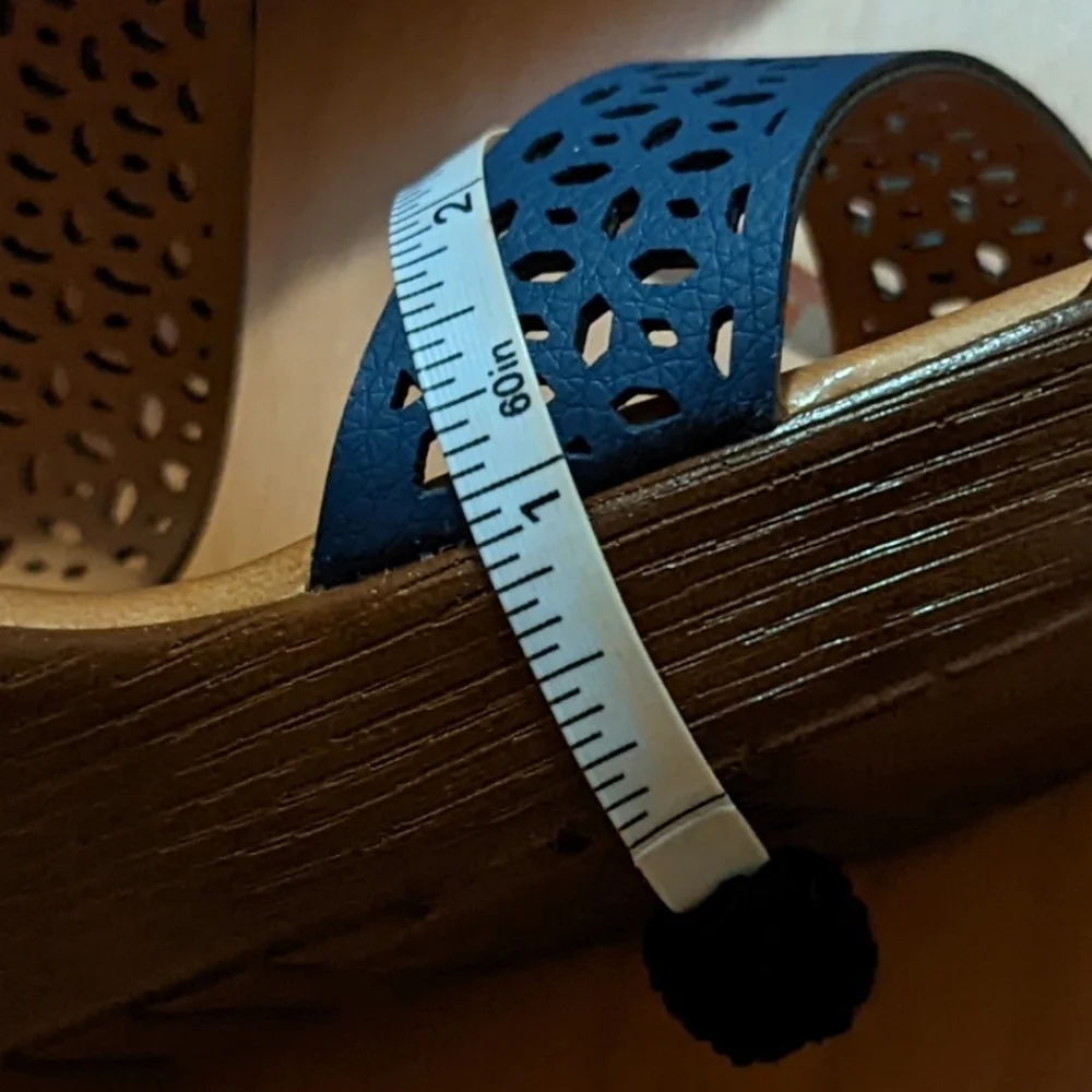 Italian Shoemakers blue laser cut slip on strap wedge sandals 7.5